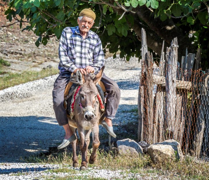 Mann reitet auf Esel in der Türkei